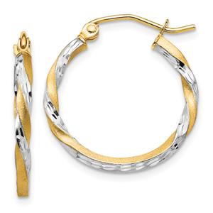 Gold Classics(tm) 14kt. & Rhodium Twisted Hoop Earrings