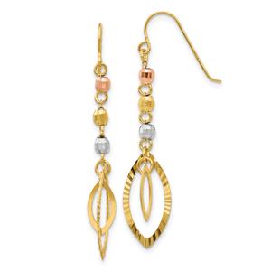14kt. Tri-Color Bead Oval Dangle Earrings