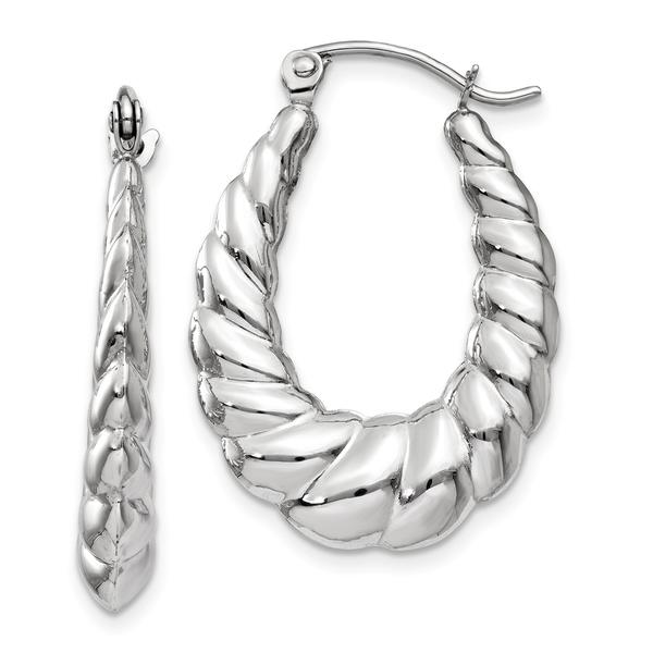 Gold Classics(tm) 14kt. White Gold Textured Oval Hoop Earrings