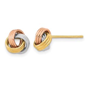 Gold Classics(tm) 7.5mm Tri-Color Love Knot Stud Earrings