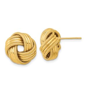 Gold Classics(tm) 14mm Textured Love Knot Stud Earrings