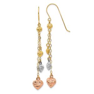 Gold Classics(tm) 14kt. Tri-Color Puff Heart Dangle Earrings