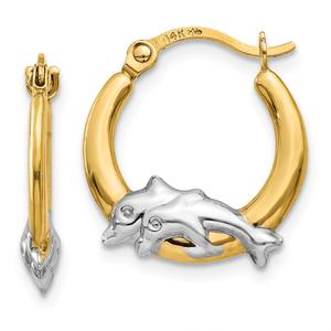 Gold Classics(tm) 14kt. Gold & Rhodium Dolphins Hoop Earrings