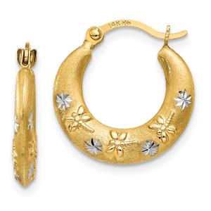 Gold Classics(tm) 14kt. Gold Dragonfly & Flower Hoop Earrings