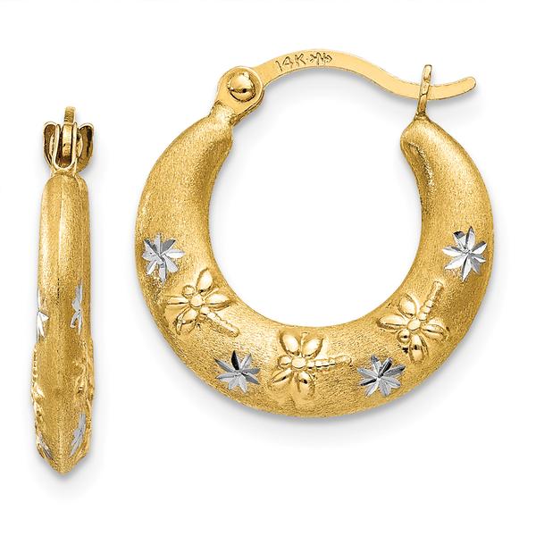 Gold Classics(tm) 14kt. Gold Dragonfly & Flower Hoop Earrings