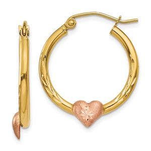 Gold Classics(tm) 14kt. Yellow & Rose Gold Heart Hoop Earrings