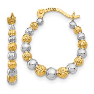 Gold Classics(tm) 14kt. Gold White Rhodium Beaded Hoop Earring