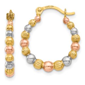 Gold Classics(tm) 14kt. White & Rose Rhodium Bead Hoop Earrings