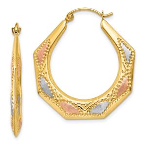 Gold Classics(tm) 14kt. Gold & Rhodium Hollow Hoop Earrings