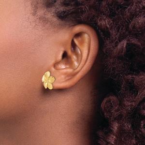 Gold Classics(tm) 14kt. Diamond Cut Plumeria Stud Earrings alternate view