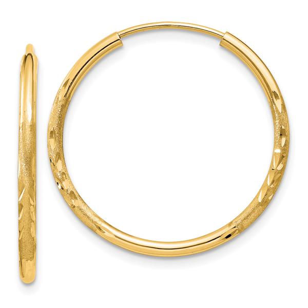 Gold Classics(tm) 14kt. Satin Diamond 22mm. Cut Hoop Earrings