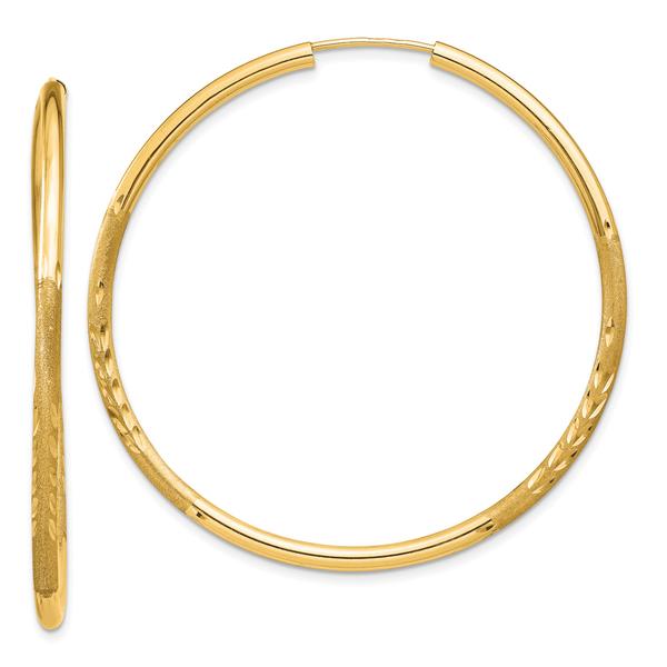 Gold Classics(tm) 40mm. 14kt. Satin Diamond Cut Hoop Earrings