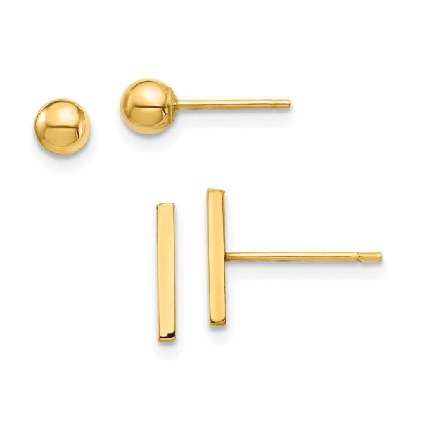 Gold Classics(tm) 14kt. Bar & Ball Post Earrings 2pc. Set