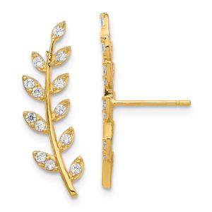 Gold Classics(tm) CZ Fern Ear Climber Earrings