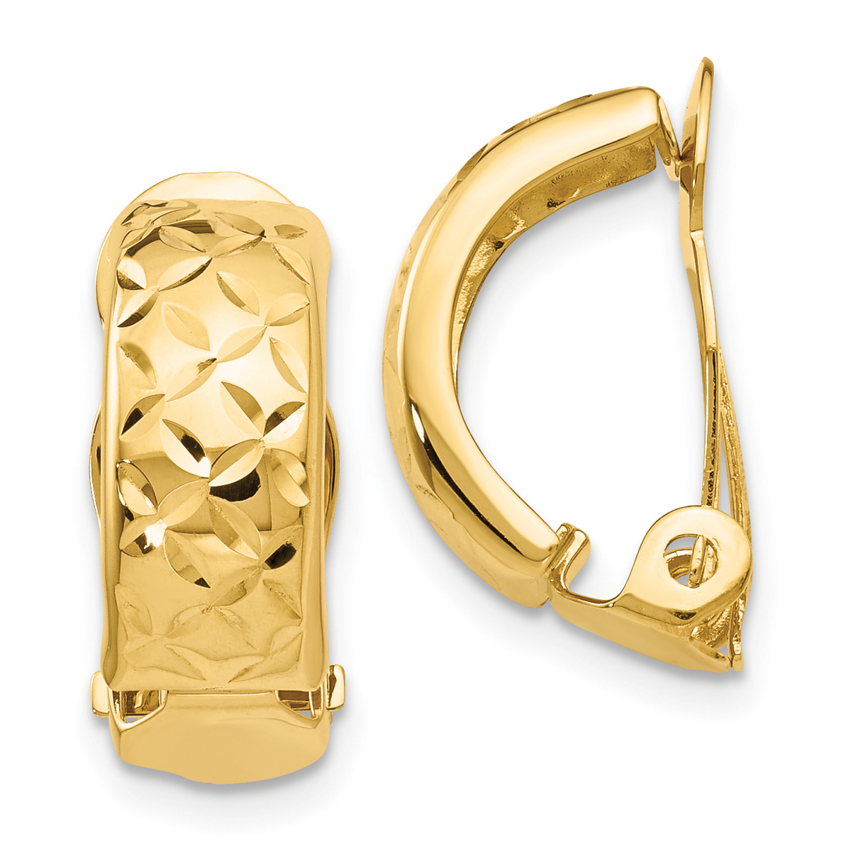 Gold Classics(tm) 14kt. Diamond Cut 18x6mm Clip On Earrings