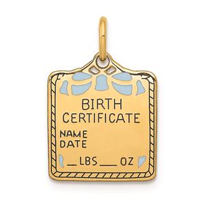 Gold Classics(tm) 14kt. Blue Birth Certificate Charm