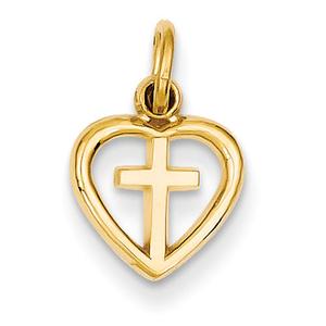 Gold Classics(tm) 14kt. Gold Cross in Heart Charm