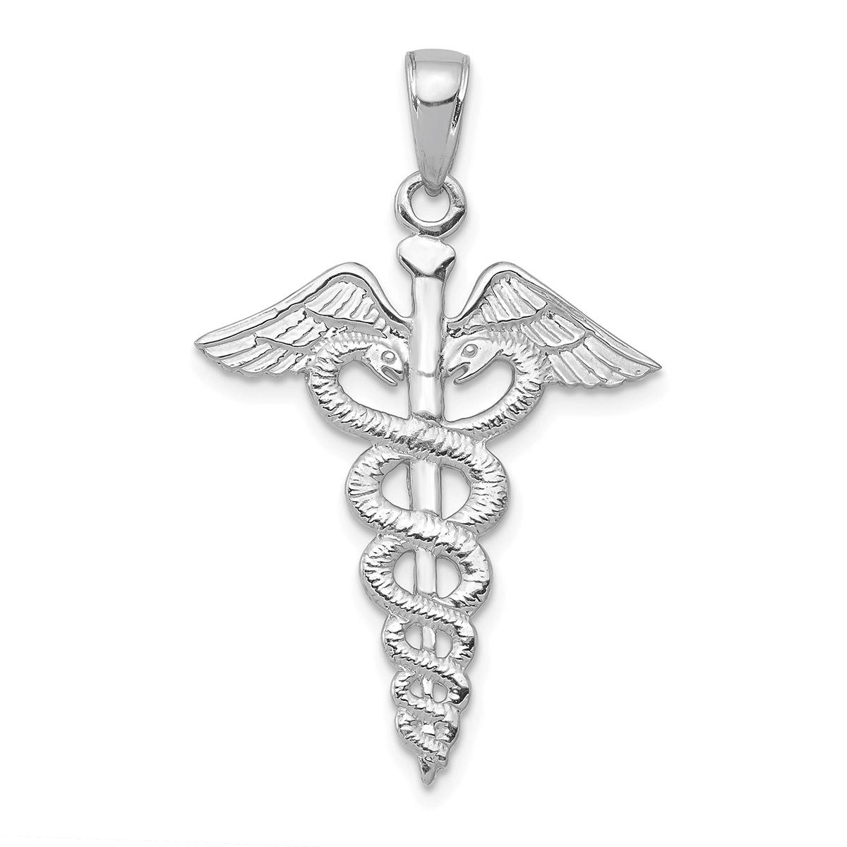 Unisex Gold Classics(tm) 14kt. White Gold Caduceus Pendant