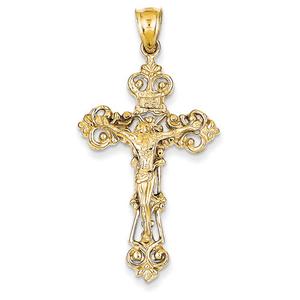 Gold Classics(tm) 14kt. Gold INRI Fleur De Lis Crucifix