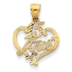 Gold Classics(tm) 14kt.  Diamond Cut 15 Anos Heart Pendant