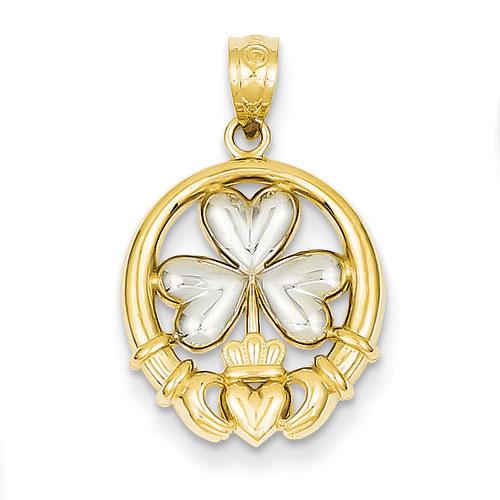 Gold Classics(tm) 14kt. Claddagh with Shamrock Pendant