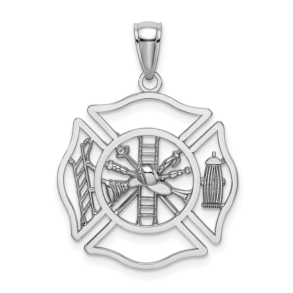 Unisex Gold Classics(tm) 14kt. White Gold Fireman Shield Charm