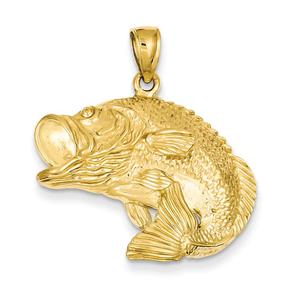 Gold Classics(tm) 14k. Bass Fish Jumping Pendant