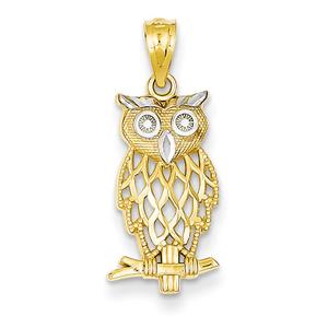 Gold Classics(tm) 14kt.Yellow-Gold & Rhodium Owl Pendant