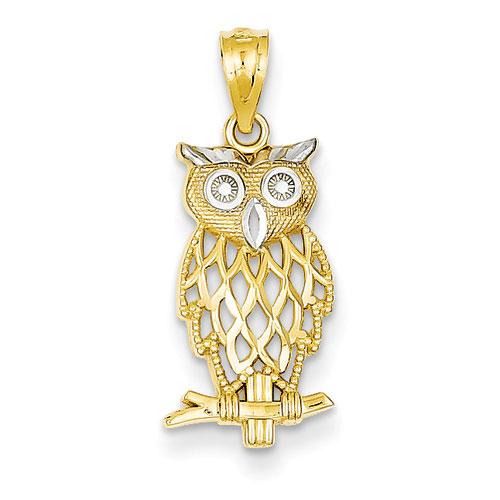 Gold Classics(tm) 14kt.Yellow-Gold & Rhodium Owl Pendant