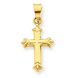 Unisex Gold Classics(tm) Yellow Gold Fleur De Lis Cross Pendant