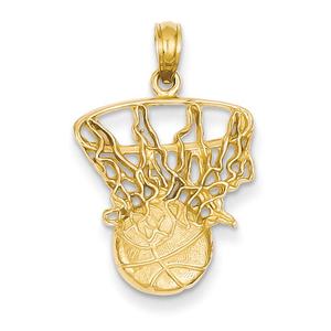 Gold Classics(tm) 14kt. Swoosh Basketball & Net Pendant