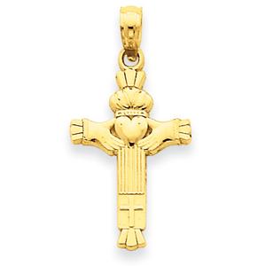 Unisex Gold Classics(tm) 14kt. Gold Claddagh Cross Pendant