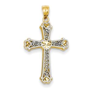 Gold Classics(tm) Two Tone Hearts Cross Pendant