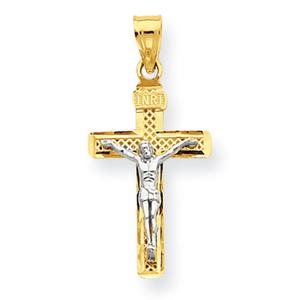 Gold Classics(tm) 14kt. Two-Tone Lattice Crucifix Pendant