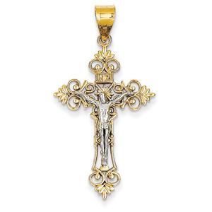 Unisex 14kt. Two Tone Lacey Crucifix Pendant