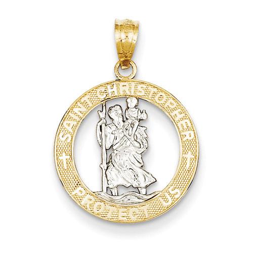 Unisex Gold Classics(tm) 14kt. Rhodium St. Christopher Pendant