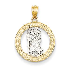Unisex Gold Classics(tm) 14kt. Rhodium St. Christopher Pendant
