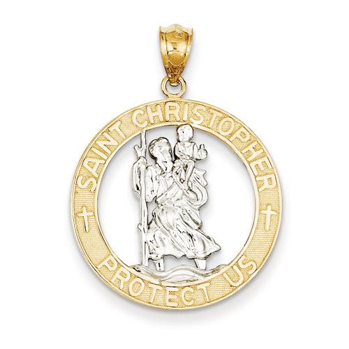 Unisex Gold Classics(tm) 14kt. Rhodium St. Christopher Pendant