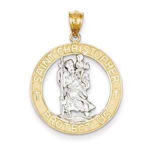 Unisex Gold Classics(tm) 14kt. Rhodium St. Christopher Pendant
