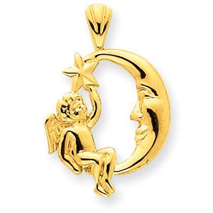 Gold Classics(tm) 14kt. Angel Moon & Star Pendant