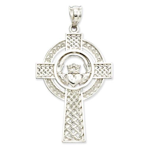 Unisex 14kt. White Gold Celtic Claddagh Pendant