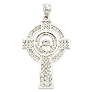 Unisex 14kt. White Gold Celtic Claddagh Pendant