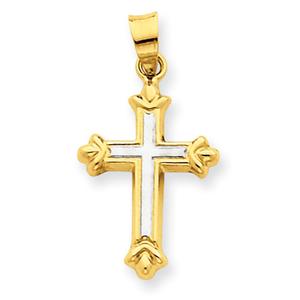 Gold Classics(tm) 14kt. Two Tone Rhodium Hollow Cross