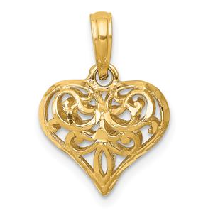 Gold Classics(tm) 14kt. 3D Filigree Puffed Heart Pendant