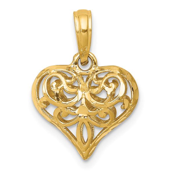 Gold Classics(tm) 14kt. 3D Filigree Puffed Heart Pendant