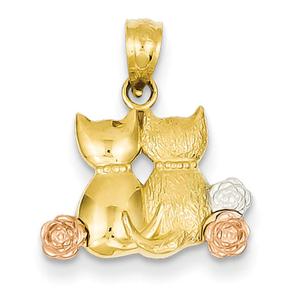 Gold Classics(tm) 14kt. Two-Tone & Rhodium Cats Pendant