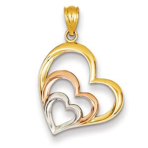 Gold Classics(tm) 14kt. Tri-Color Rhodium Hearts Pendant