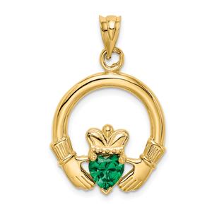 Unisex Gold Classics(tm) 14kt. Claddagh with Green Stone Pendant
