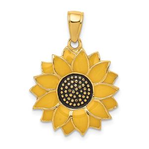 Gold Classics(tm) 14kt. Enameled Yellow Sunflower Pendant