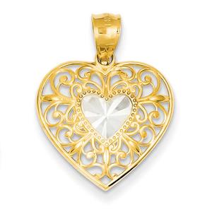 Gold Classics(tm) 14kt. & Rhodium Filigree Heart Pendant
